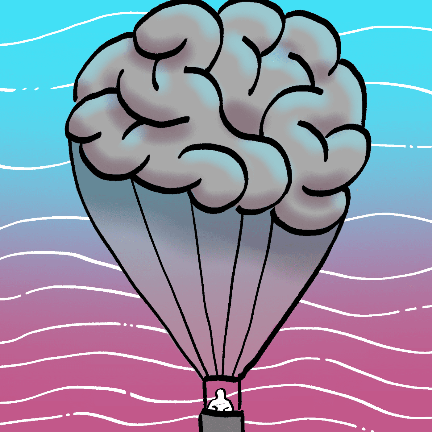 Illustration of a brain supported by a colourful parachute