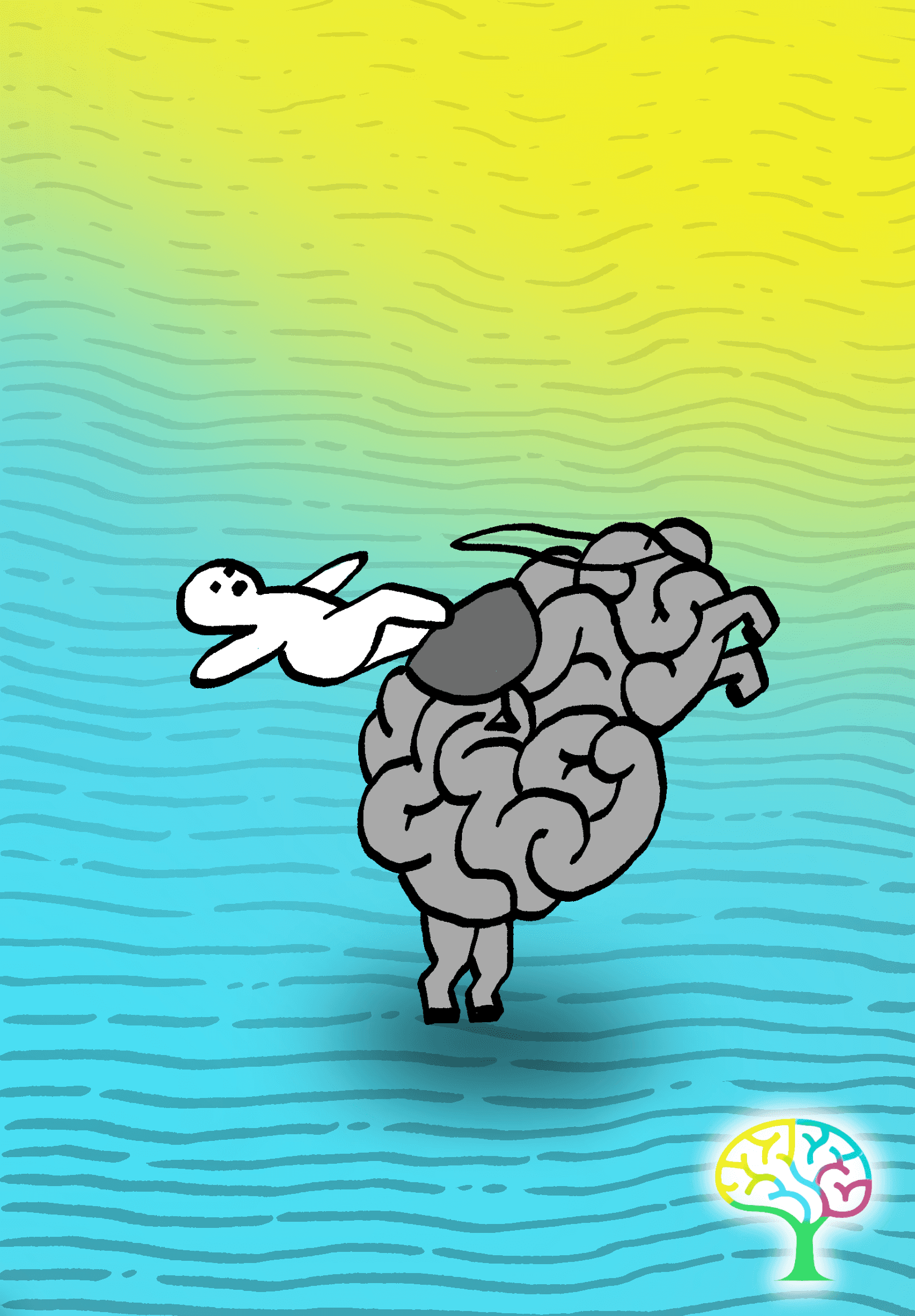 Illustration of a figure trying to control a running brain