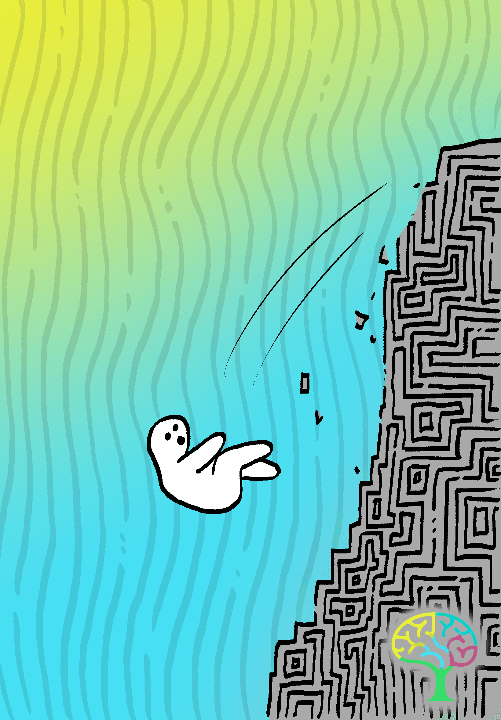 Illustration of a figure facing a maze inside a large head