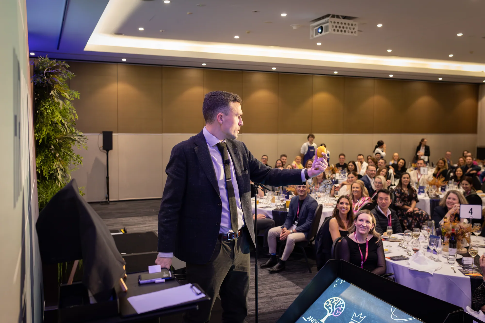 Andy Nunn engaging guests during a corporate motivational speaker presentation