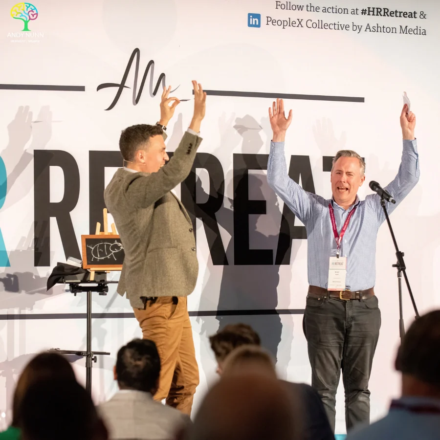 Andy Nunn keynote speaker Sydney leading a live mentalism demonstration with a volunteer on stage