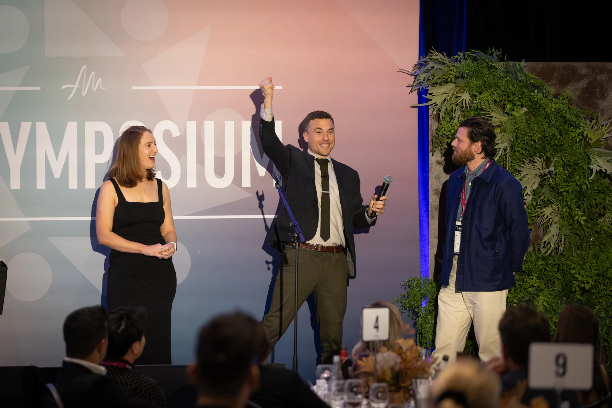 Andy Nunn involving volunteers in an interactive Melbourne corporate stage show